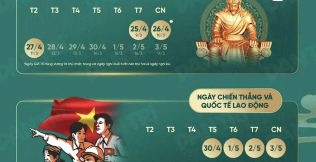 THÔNG BÁO LỊCH NGHỈ LỄ GIỖ TỔ HÙNG VƯƠNG (10/03 ÂL) VÀ LỄ 30/04 - 01/05/2026